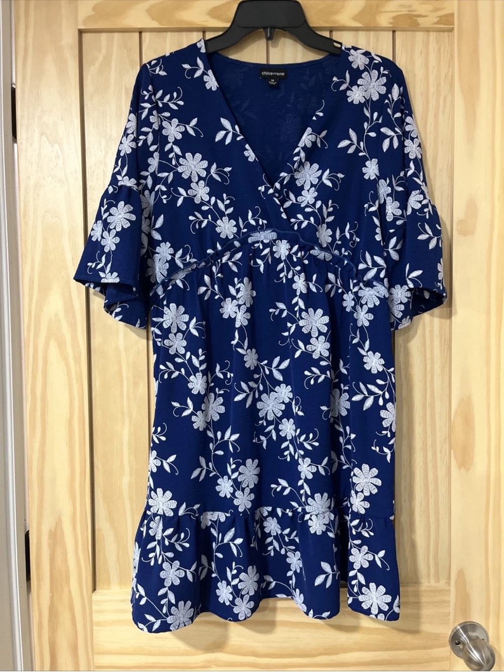 Chloe+Rene Navy Floral V-Neck Tiered Mini Dress